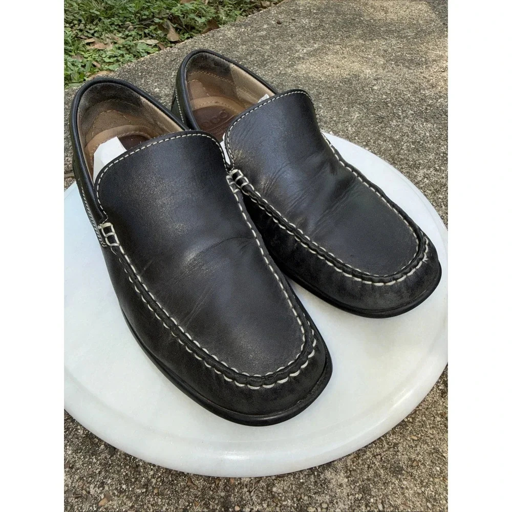 Ecco Men's Leather Loafers Walking Shoes Arch Support Black 42 US 8-81/2 WORN IN